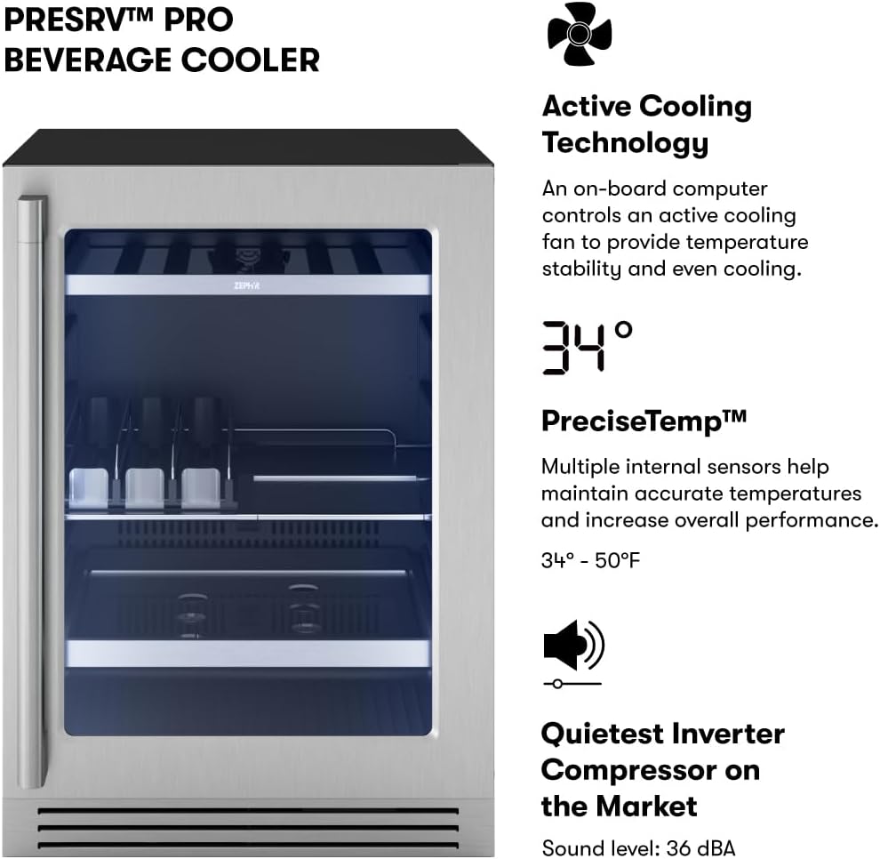 Zephyr Presrv 15 Inch Slim Wine Fridge Beverage Refrigerator Under Counter