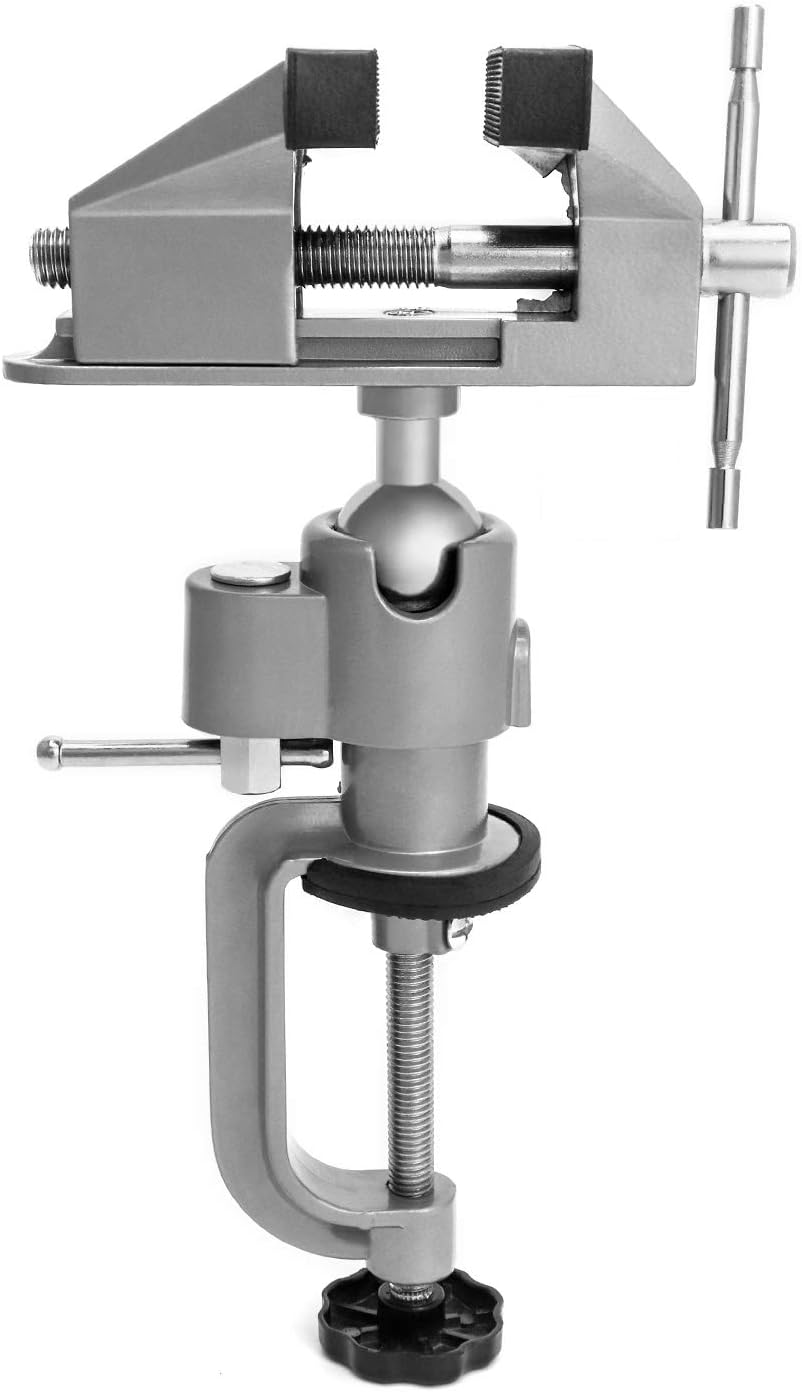 QWORK 3" Universal Tabletop Clamp Vice Tilts Rotate 360°, Portable Work Bench Vise for Drilling, Woodworking,Jewelry Making, Mental working