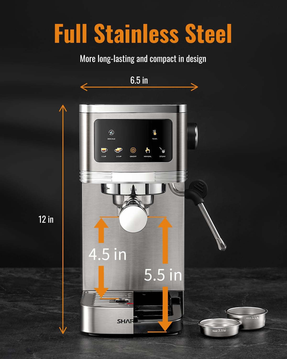 SHARDOR Espresso Machine 20 Bar, Professional Espresso Machine with Milk Frother and Touchscreen, Expresso Coffee Machines with Adjustable Temperature,for Cappuccino, Latte, Stainless Steel, White