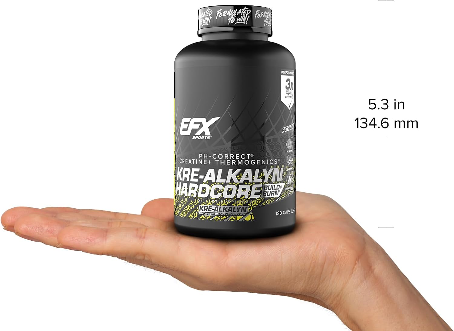 EFX Sports Kre-Alkalyn Hardcore | Thermogenic pH Correct Creatine Monohydrate Pill Supplement | Energy & Strength Pre Workout | 40 Servings, 120 Capsules
