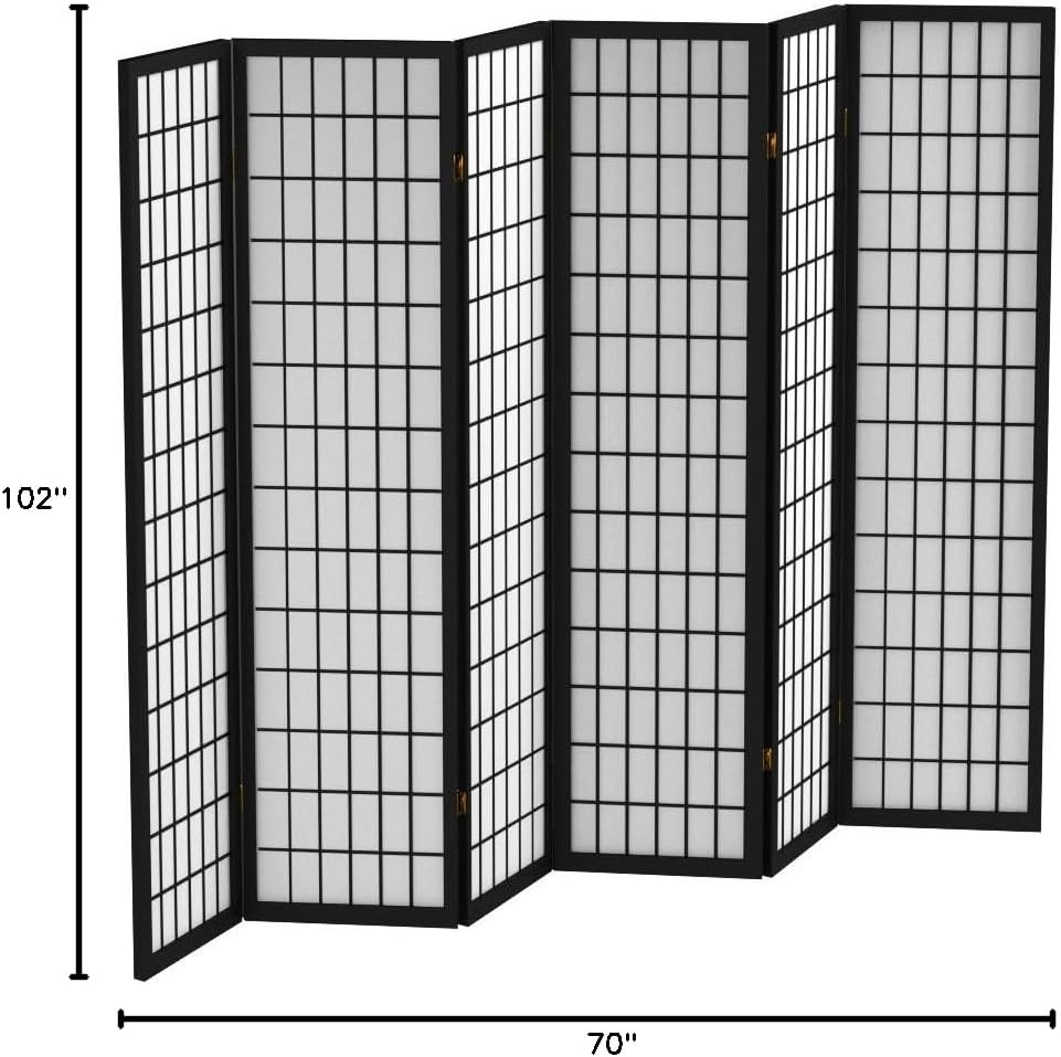 Red Lantern 6 ft. Tall Window Pane Shoji Screen - Walnut - 5 Panels