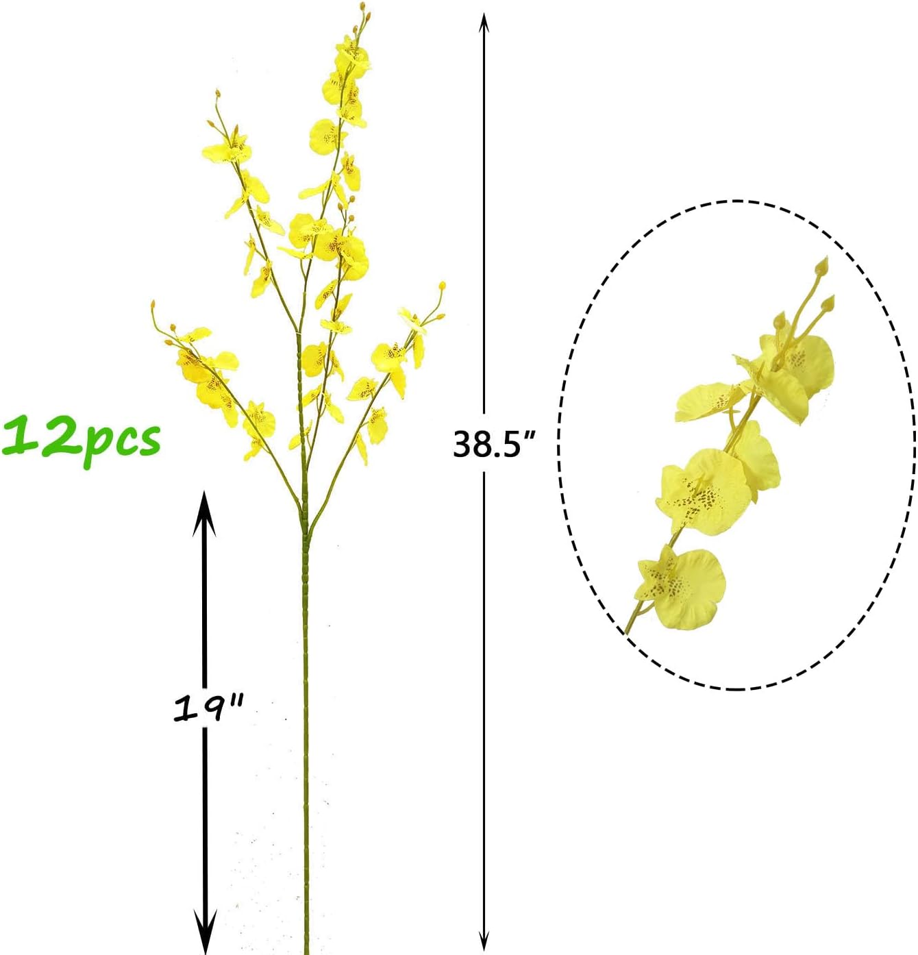 Yellow Artificial Flowers Orchids Silk Fake Flowers in Bulk, 12 Pcs (Each 38.5”), for Wedding Festive Party Home Office Decoration, No Include Vase
