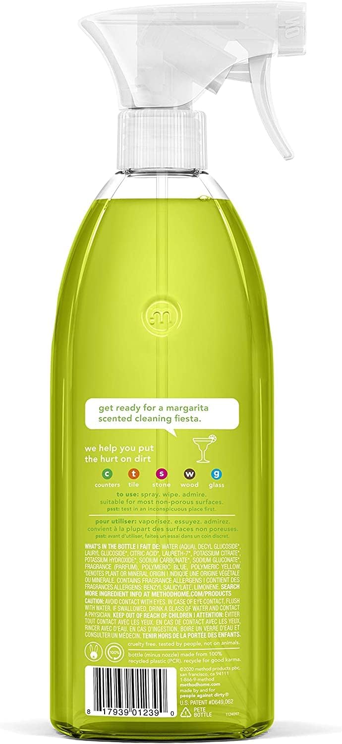 method All-Purpose Cleaner Spray, Lime + Sea Salt, 28 fl oz | Cuts Grease & Grime on Counters, Glass, Sealed Wood & Floors, for Kitchen & Bathroom, Controlled Mist, Streak Free