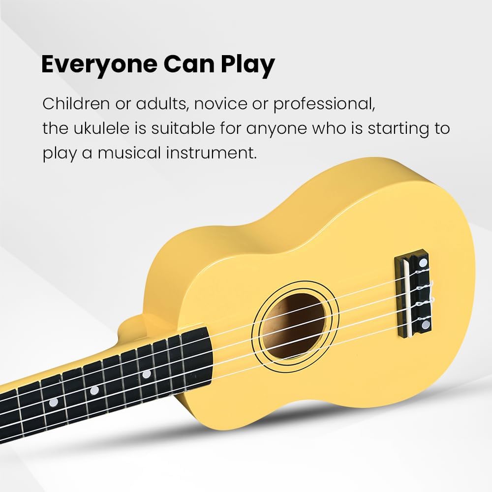 Winzz Soprano Ukulele Starter Kit For Beginners with Bag, Clip-On Tuner, Extra Strings, Strap, Plectrum, Fret Stickers, Chords Card, Polishing Cloth, Black