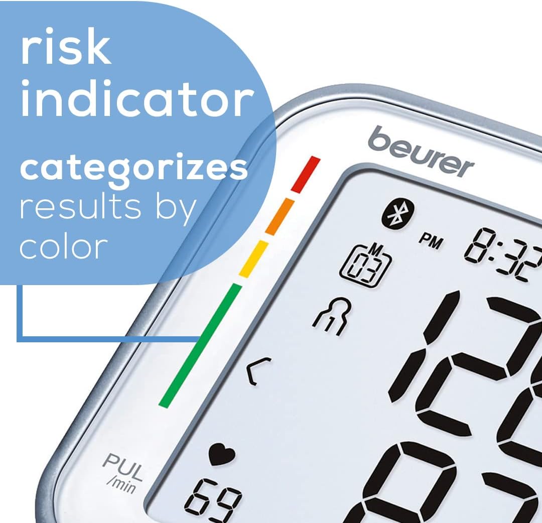 Beurer Bluetooth Smart, Wireless & Automatic Wrist Blood Pressure Monitor with Large LCD Display, Irregular Heartbeat Detection, Multi-Users