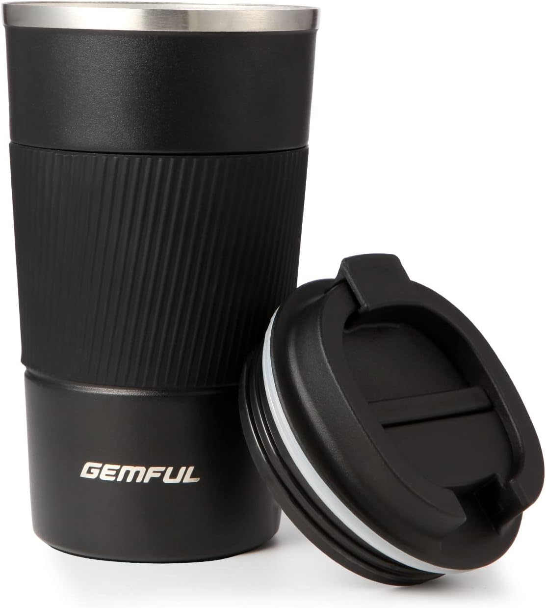 GEMFUL 2 Pack 17oz Insulated Travel Coffee Mug with Lid (Black/White)