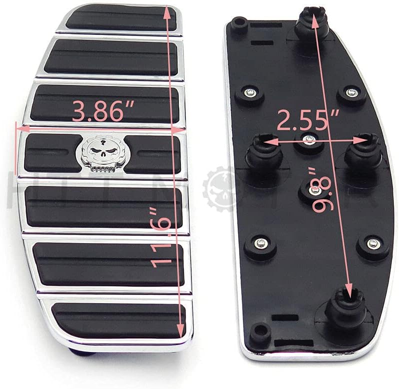 XKH- Motorcycle Chrome Skull Zombie Rider Footboard Insert Kit- Traditional D Shape Compatible with TOURING FLHT FLT FLTR FLHR FLHS SOFTAIL FLSTC