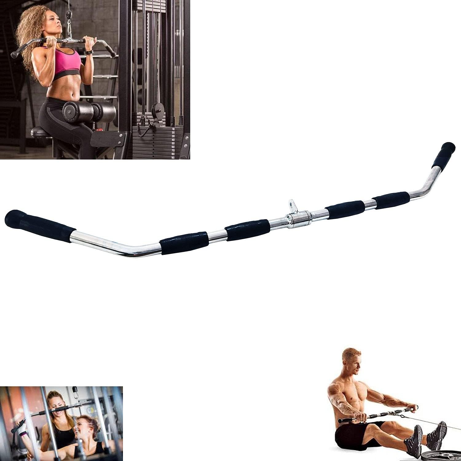 Revolving Lat Pulldown Bar for Cable Machine, Straight Bar with Rubber Grip - Tricep Press Down, Curl & Back Exercise Attachment for Home Gym