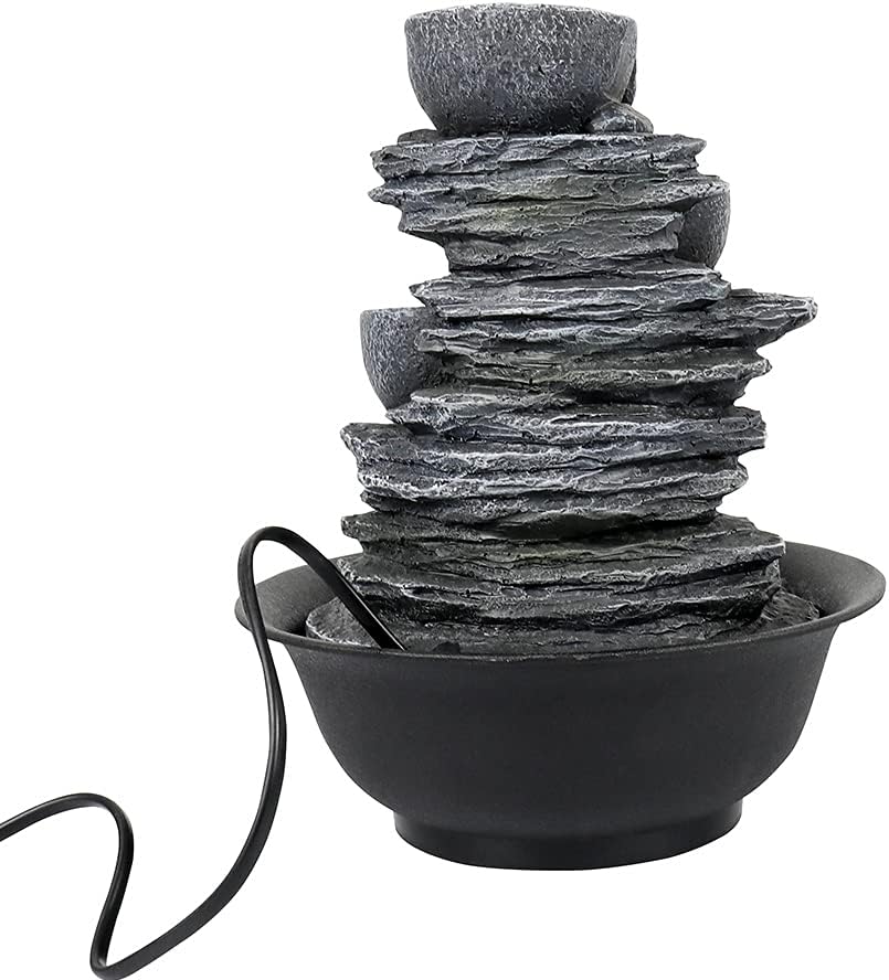 Rockery Indoor Water Fountain, Zen Meditation Tabletop Fountain with LED Lights & Crystal Ball for Home Office Bedroom 9 4/5"