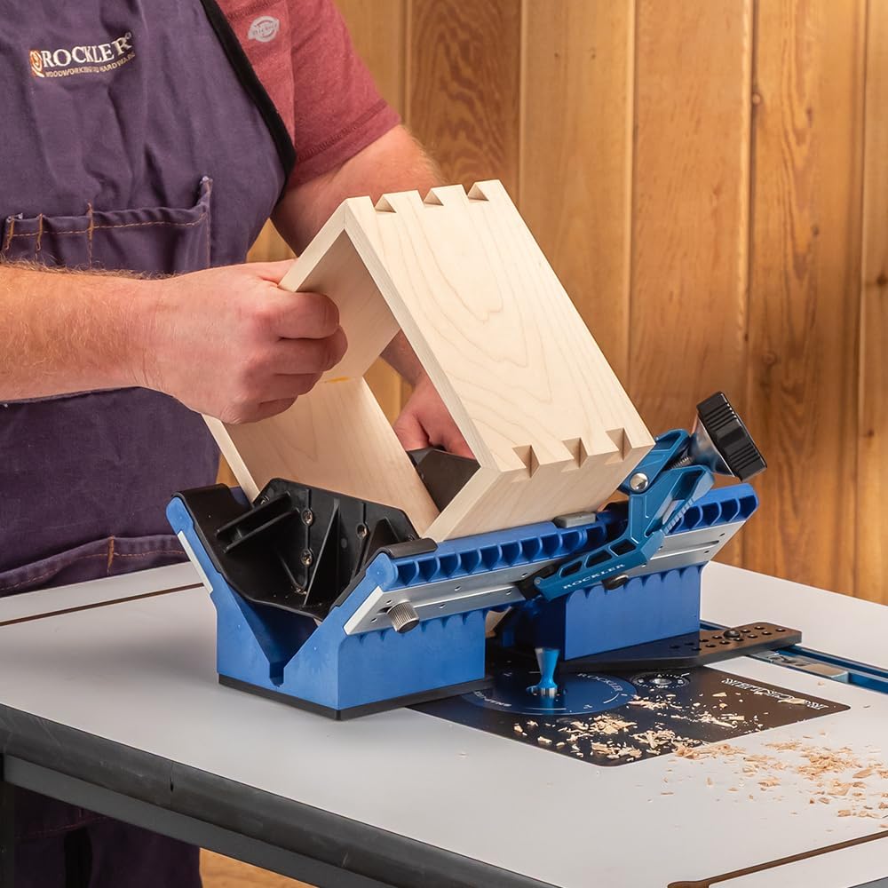 Rockler Deluxe Spline Jig for Table Saw & Router Table - Adjustable Box Joint Fixture with 45 Degree Miter Sled
