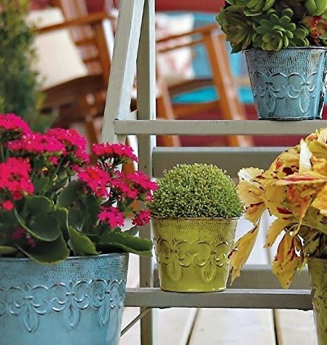 MPT01891 Fluer De Lis Series Metal Planter Flower Pot, 6", Color Tansy Green
