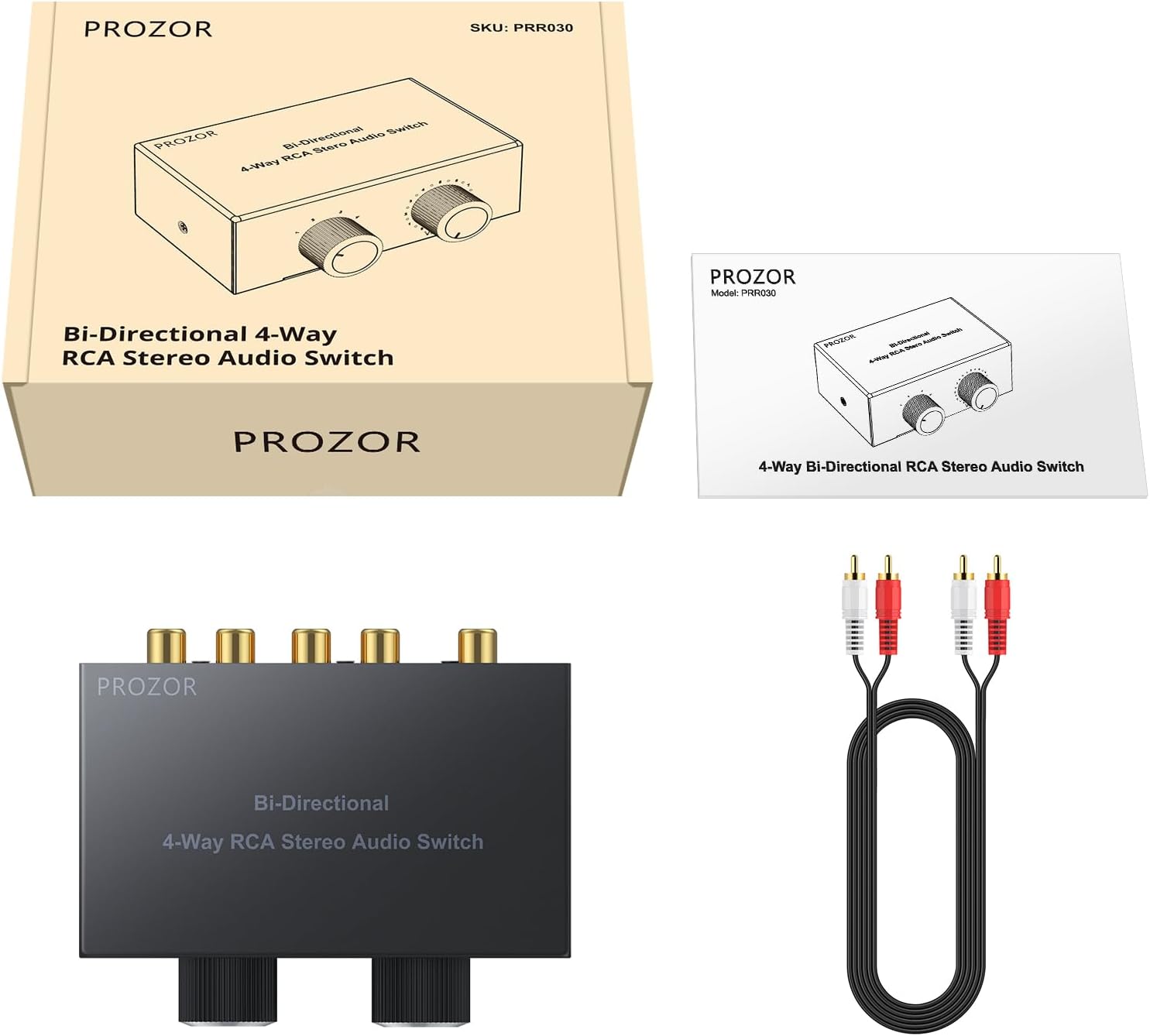 PROZOR RCA Stereo Audio Switcher - 2 in 1 Out R/L Stereo Audio Switch
