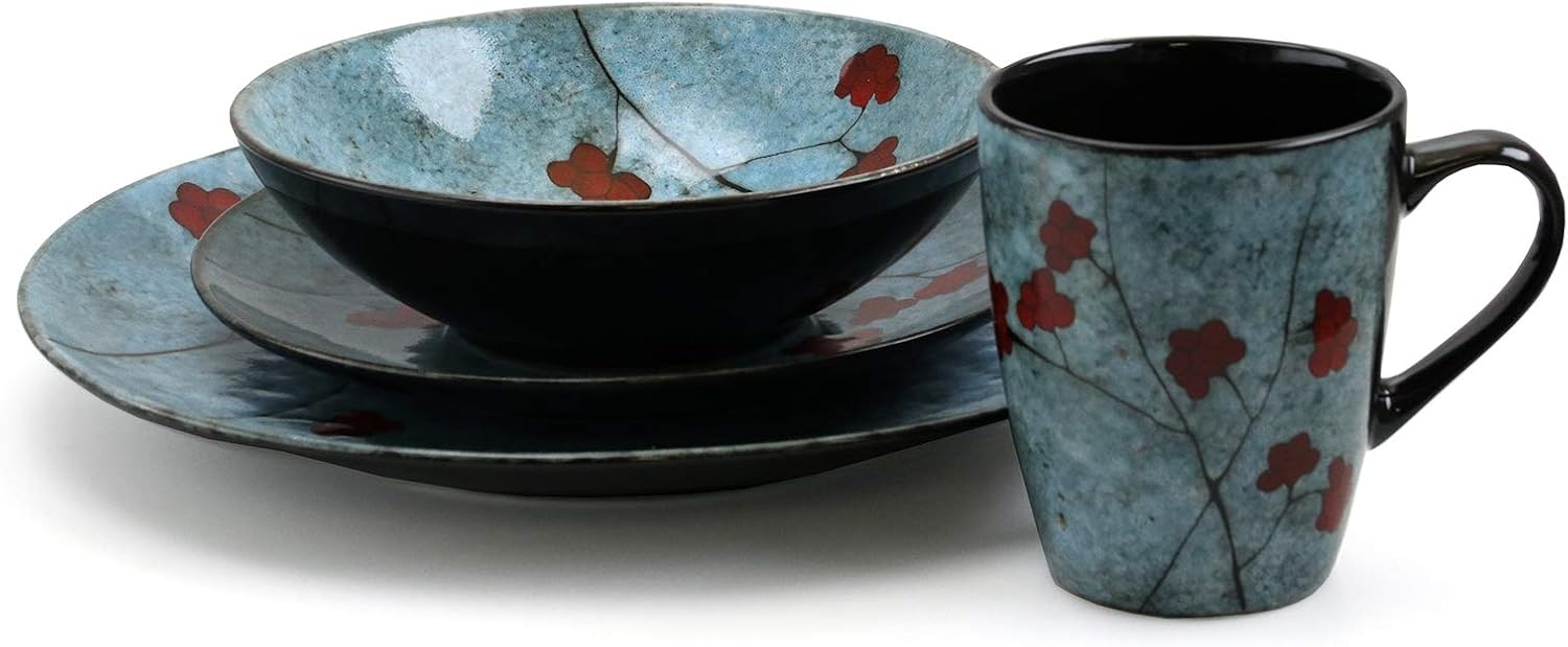 Elama Floral Accents 16 Piece Dinnerware Set in Blue