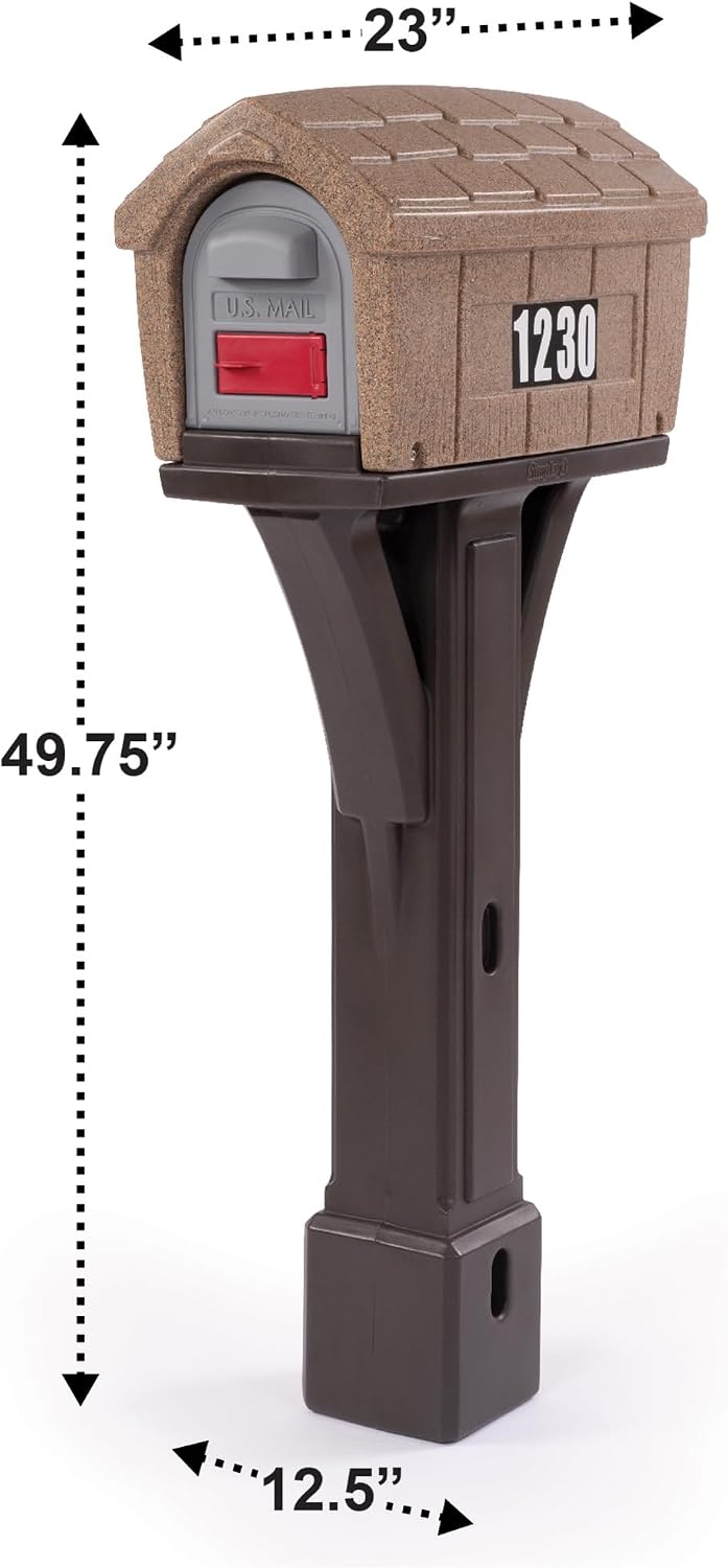 Simplay3 Rustic Home Plastic Residential Cabin Mailbox & Post Mount Combo Kit with 2 Access Doors - Sandstone, Made in USA
