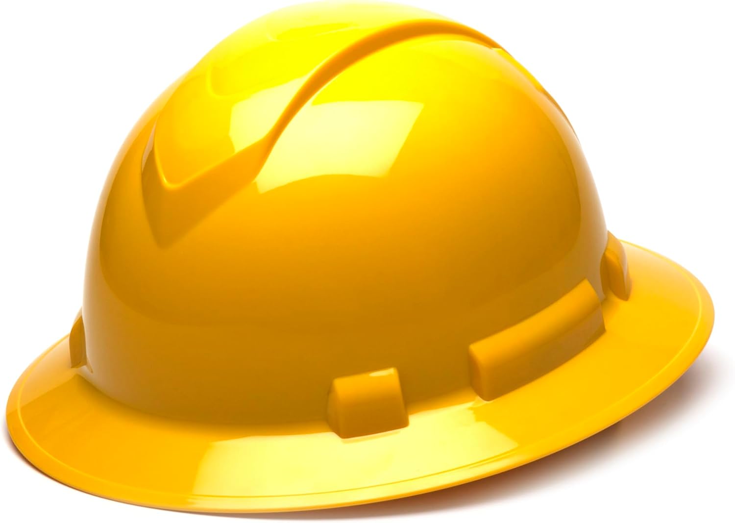 Pyramex Ridgeline Full Brim Hard Hat 4 Point Ratchet White | Full-brim sun & rain protection, HDPE shell, Ratchet suspension, Construction & utility, ANSI Z89.1 Type I Class C/G/E