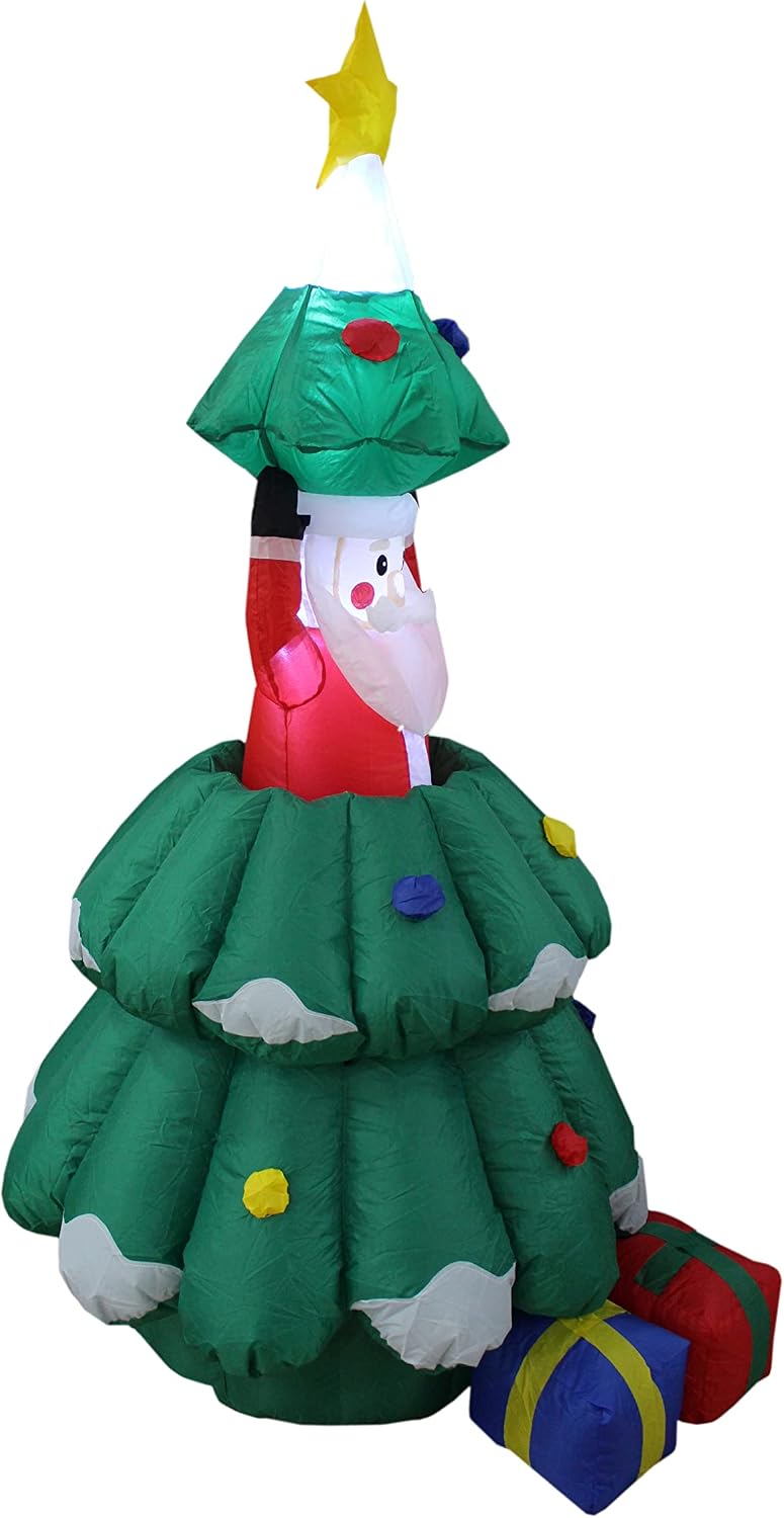5 FT Animated Lighted Christmas Inflatable Santa Claus Rising from Tree | Outdoor Indoor Yard, Built-in LED Lights, Self-Inflating Blower