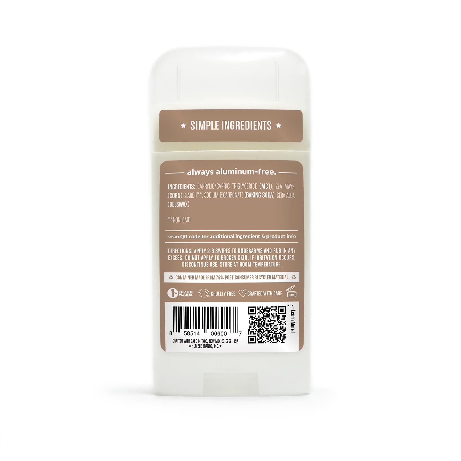 Humble Aluminum-Free Deodorant, Simply Unscented - 1 Pack | Baking Soda-Free, Clean, Fresh, Natural, Essential Oils, Sensitive Skin, Long-Lasting Odor Control, Cruelty-Free, Men & Women