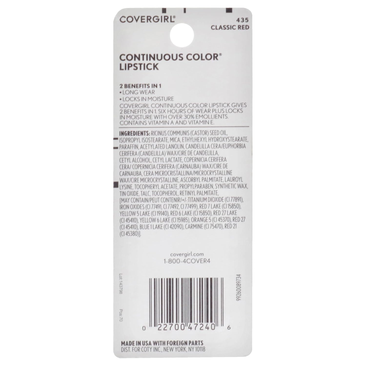 COVERGIRL Continuous Color Lipstick It's Your Mauve 030, 0.13 oz (packaging may vary)