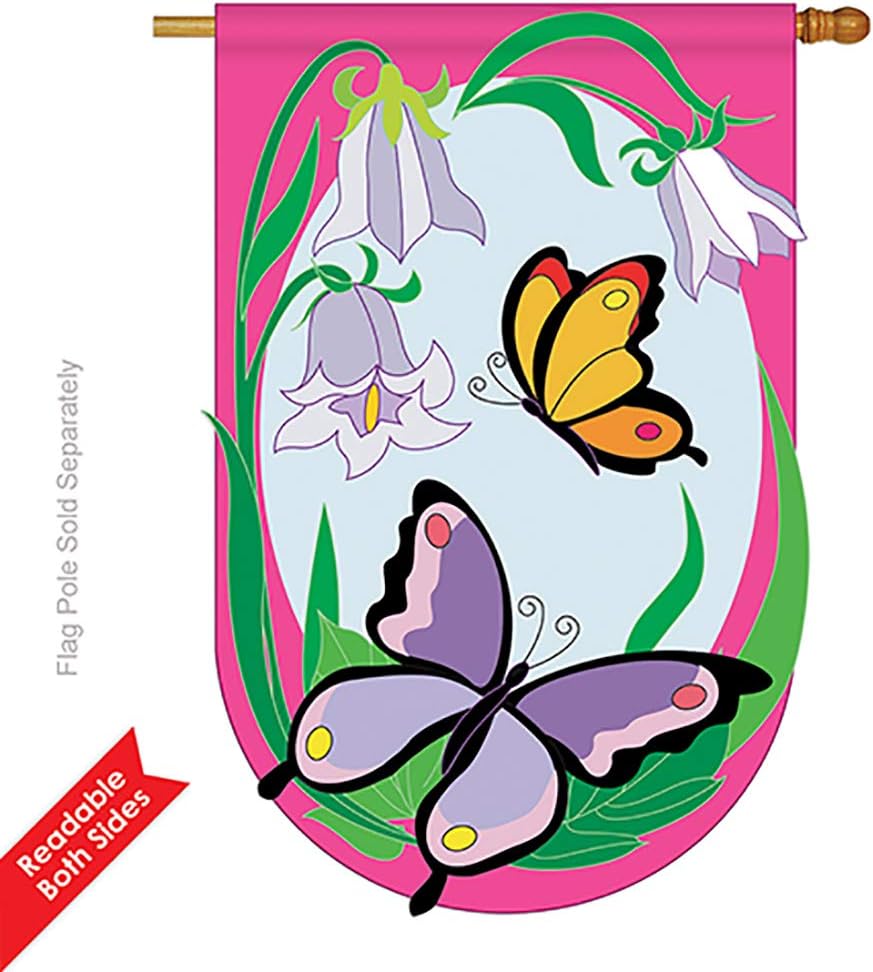 Two Group - Butterflies Garden Friends - Everyday Bugs & Frogs Applique Decorative Vertical House Flag 28" x 44"