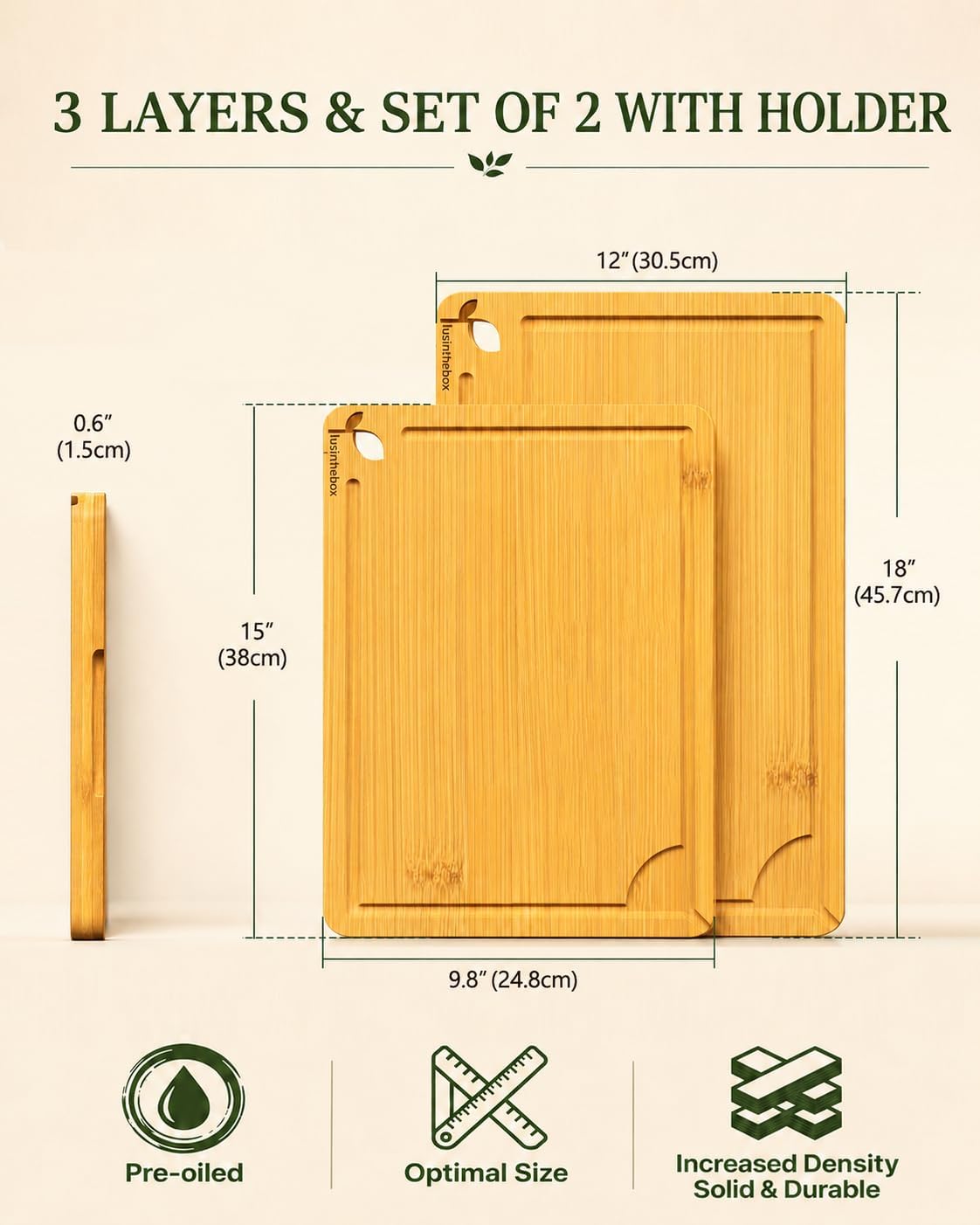 Cutting Boards for Kitchen, Wooden Chopping Board for Meat, Vegetables and Fruit, 18" x 12" XL Deep Carbonized Bamboo Board for Meal Prep, Serving, Daily Cooking and Kitchen Counter