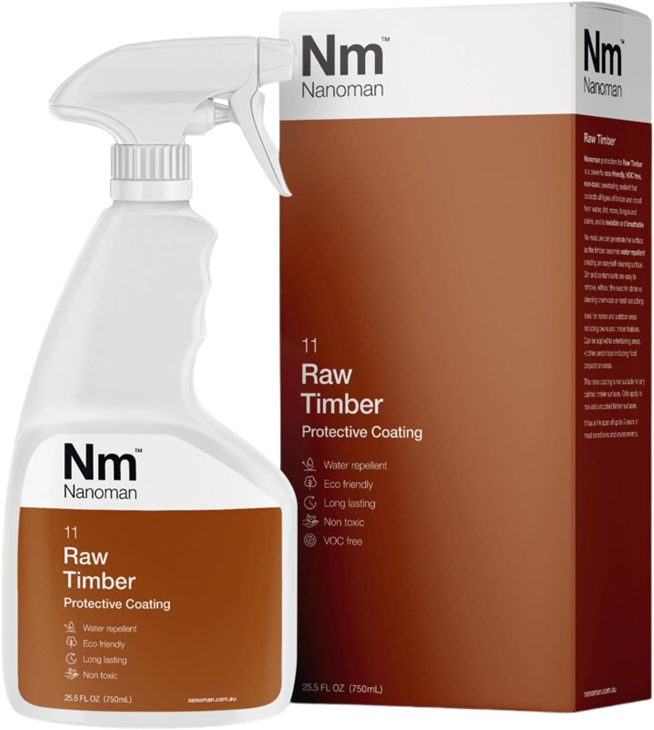 NANOMAN Wood Sealer & Water Repellent 750mL – Clear Penetrating Timber Protector for Waterproofing Raw Wood, Furniture