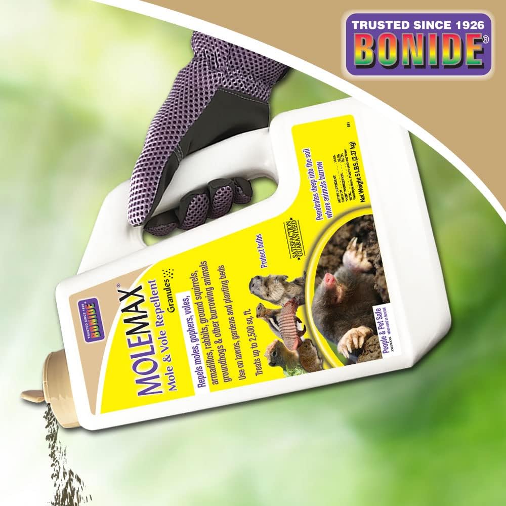 Bonide MOLEMAX Mole & Vole Repellent Granules, 5 lbs. Ready-to-Use, Outdoor Lawn & Garden Mole Control, People & Pet Safe
