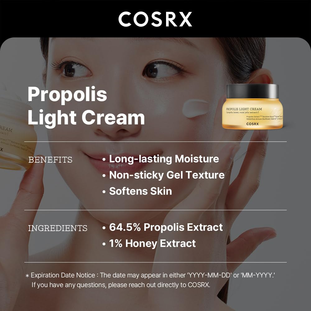 COSRX 64% Propolis Honey Lightweight Cream, Instant Golden Glow,2.19 fl.oz