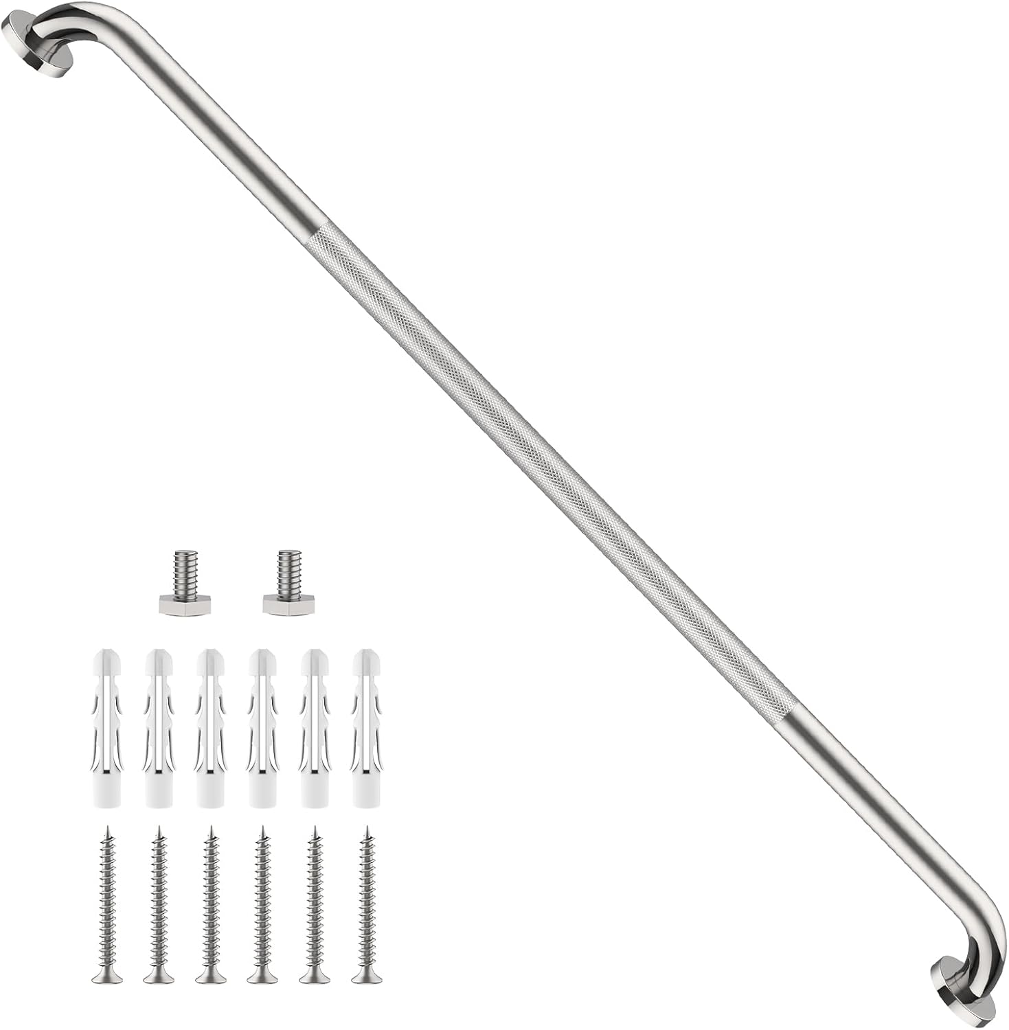 40 Inch Brushed Nickel Shower Grab Bar Anti-Slip Knurled Grip,Safety Handle | YuanDe 1.25" Diameter Stainless Steel Bathroom Grab Bars, Handicap Injury Elderly Senior Assist Support Shower Handle-2Packs