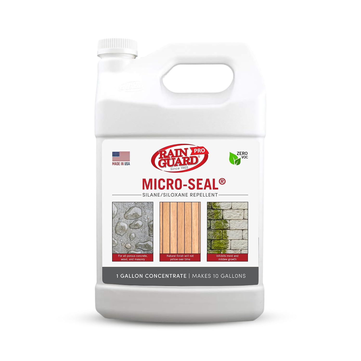 Rainguard Pro Micro-Seal, Wood & Masonry Surface Sealer, 5 Gallons | For Water & Weather Damage, All Porous Surfaces, Silane Siloxane Water Repellent, Clear Natural Finish, Ready To Use