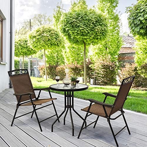 S AFSTAR 3-Piece Bistro Set, Patio Furniture Set for Outdoor Poolside Balcony Garden Yard, 28" H Outdoor Round Table and 2-Pack Folding Chairs