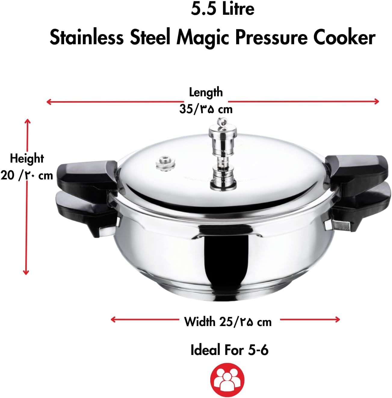Vinod Magic Stainless Steel Smart 3 in 1 Pressure Cooker 5.5 Litre | 5mm Thick Base | All in One Cooker with Strainer & Glass Lid | Induction and