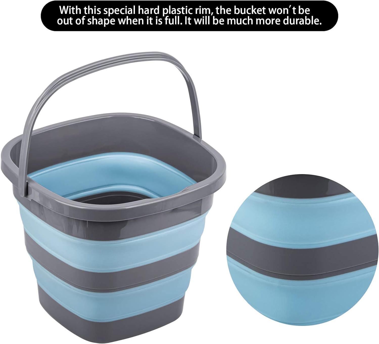 2 Pack Collapsible Plastic Bucket with 2.6 Gallon (10L) Each, Foldable Rectangular Tub for House Cleaning