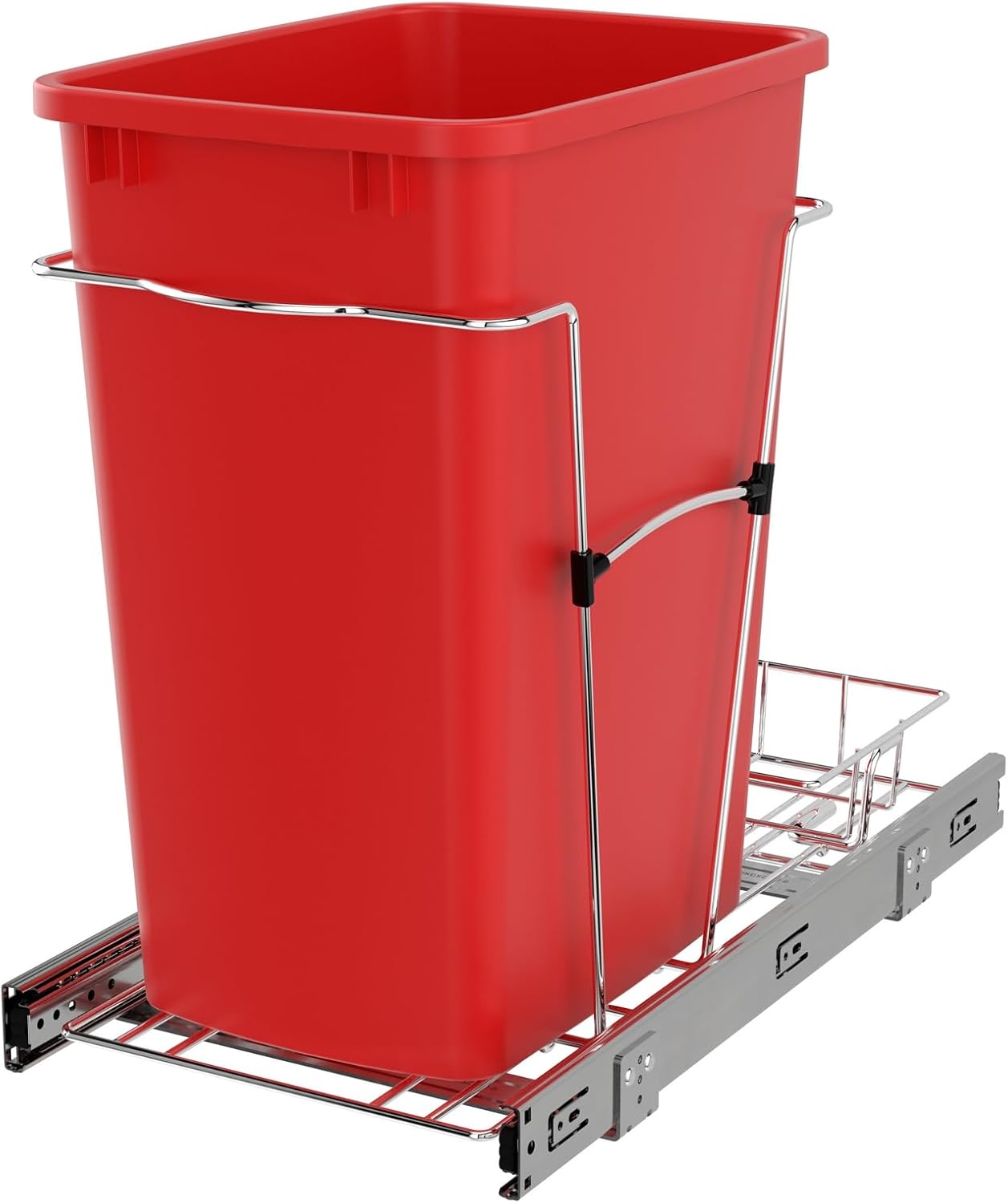 Rev-A-Shelf Pullout Trash Can for Kitchen Cabinets, Black Waste Bin, 35 Qt | Large Capacity Garbage/ Recycling Waste Container, Heavy Gauge Metal Wire Construction w/Full Extension Slides, RV-12KD-18C S