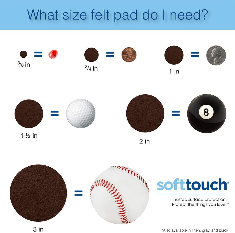SoftTouch 1" Round Nail-On Felt Furniture Sliders, Protective Heavy-Duty Felt Pads for Wood Furniture and Hard Surfaces, 48-Count, Brown