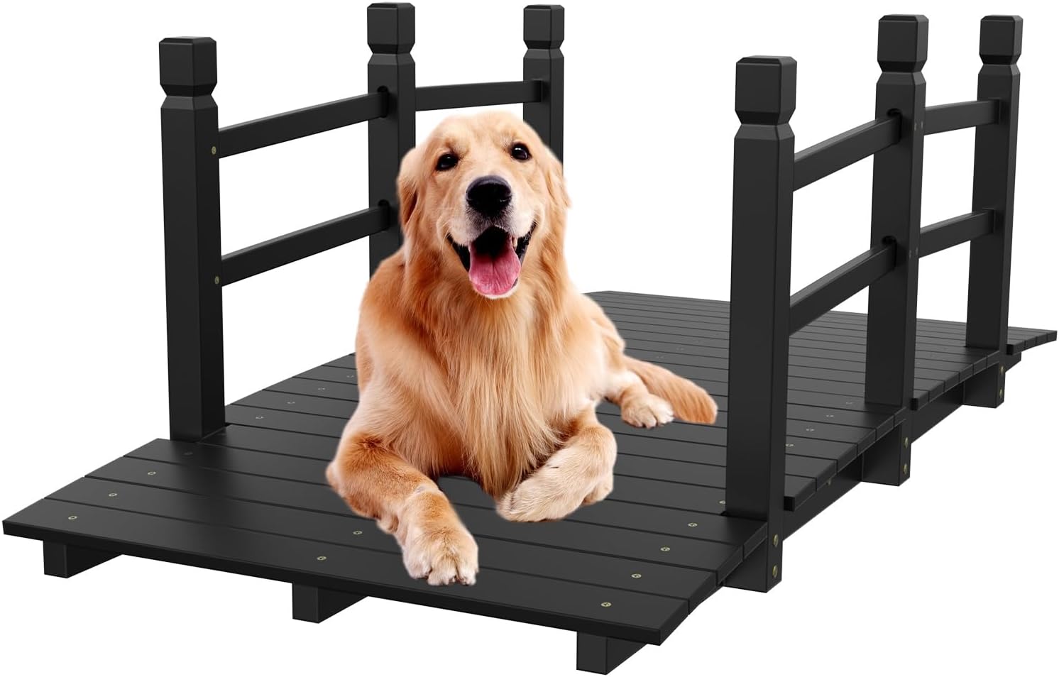 VINGLI 5 ft Garden Bridge, Classic Wooden Arch with Safety Rails Stained Finished Footbridge, Decorative Pond Landscaping, Backyard, Creek or Farm