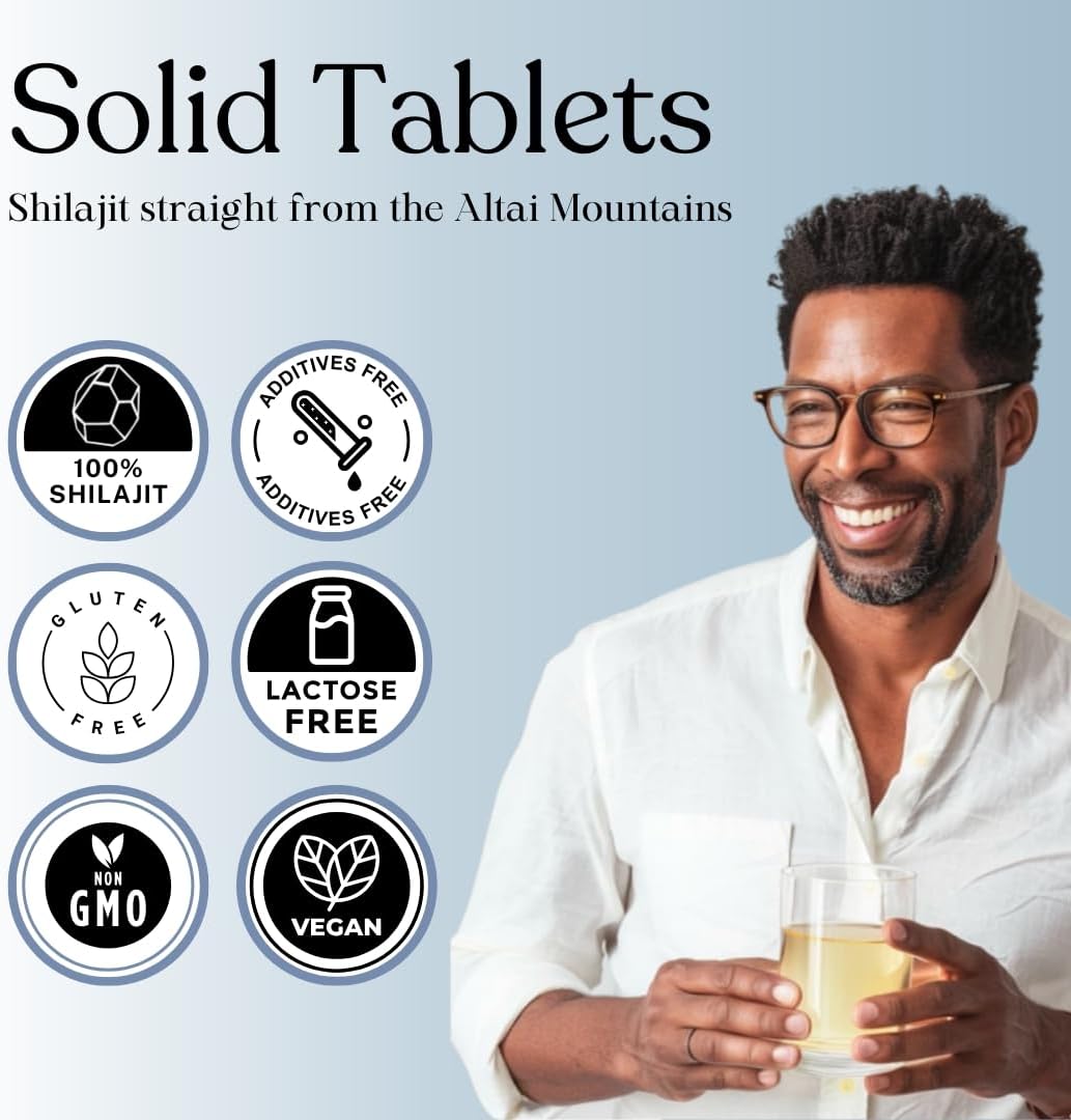 Pure Himalayan Shilajit | 100% Pure Natural Shilajit Grade A Max Potency 85+ Trace Minerals & Fulvic Acid | 3rd Party US Lab Tested | Altai Tablets