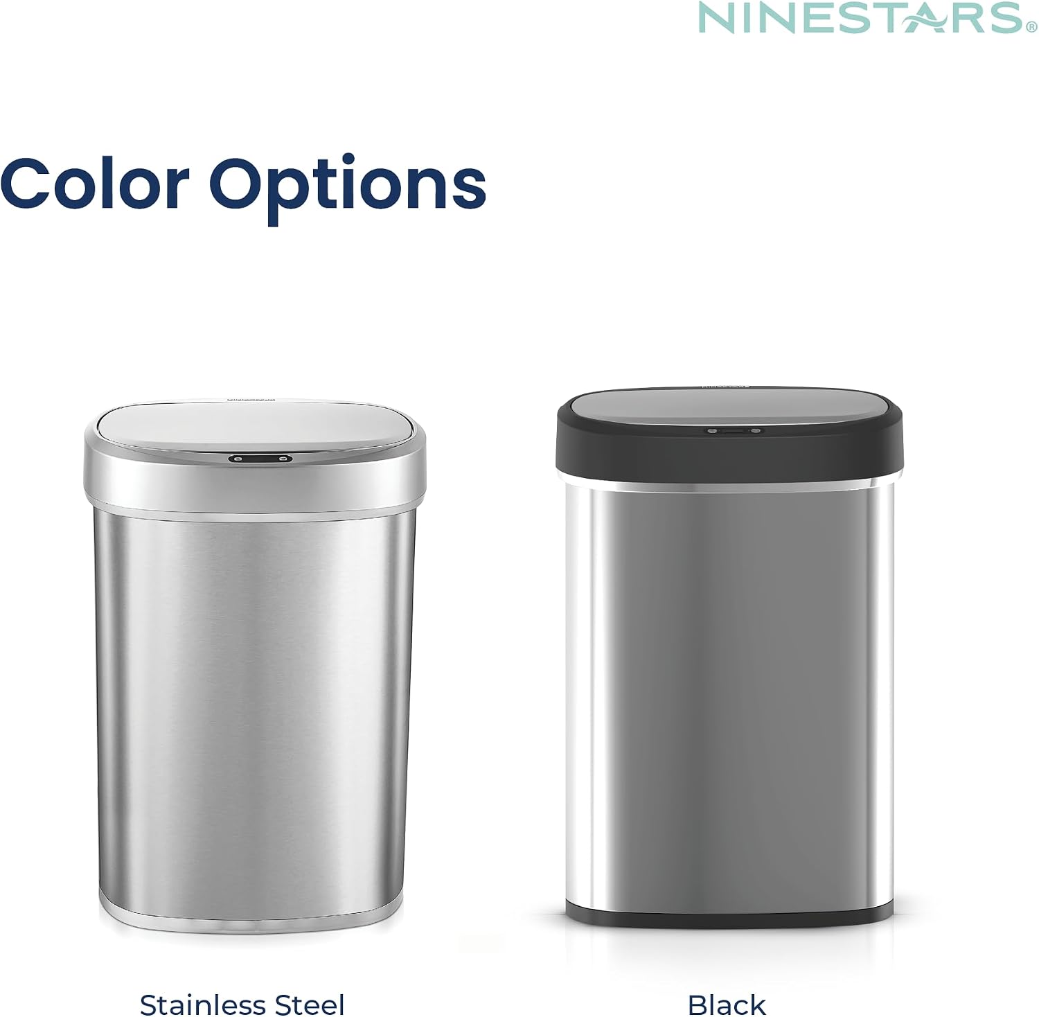 Ninestars 13 Gallon Oval Automatic Trash Can, 50L Touchless Motion Sensor Kitchen Garbage Can with Odor-Sealing Lid, Silver Stainless Steel