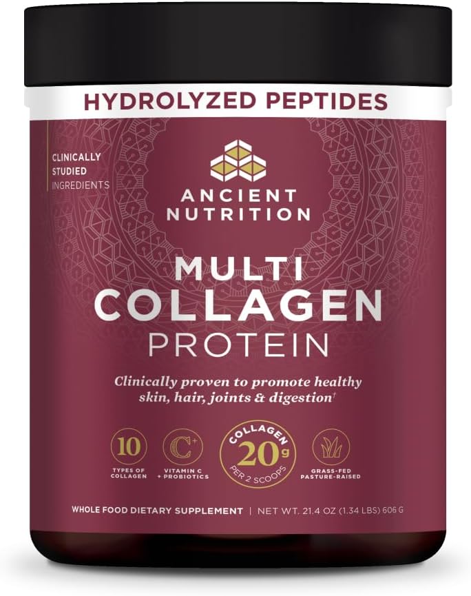 Ancient Nutrition Multi Collagen Protein Powder, 5 Types of Food Sourced Collagen, Providing Types I, II, III, V, and X, 16.2 Ounce