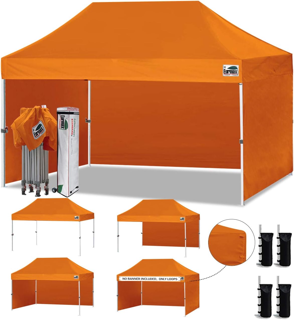 Eurmax USA 10x10 Pop Up Canopy Tent,Commercial Tent with Patented No-Tip Rolling Bag,4 Zippered Removable Walls,UV & Water Resistant Canopy Top,Heavy Duty Outdoor Gazebo,Instant Shelter(White)