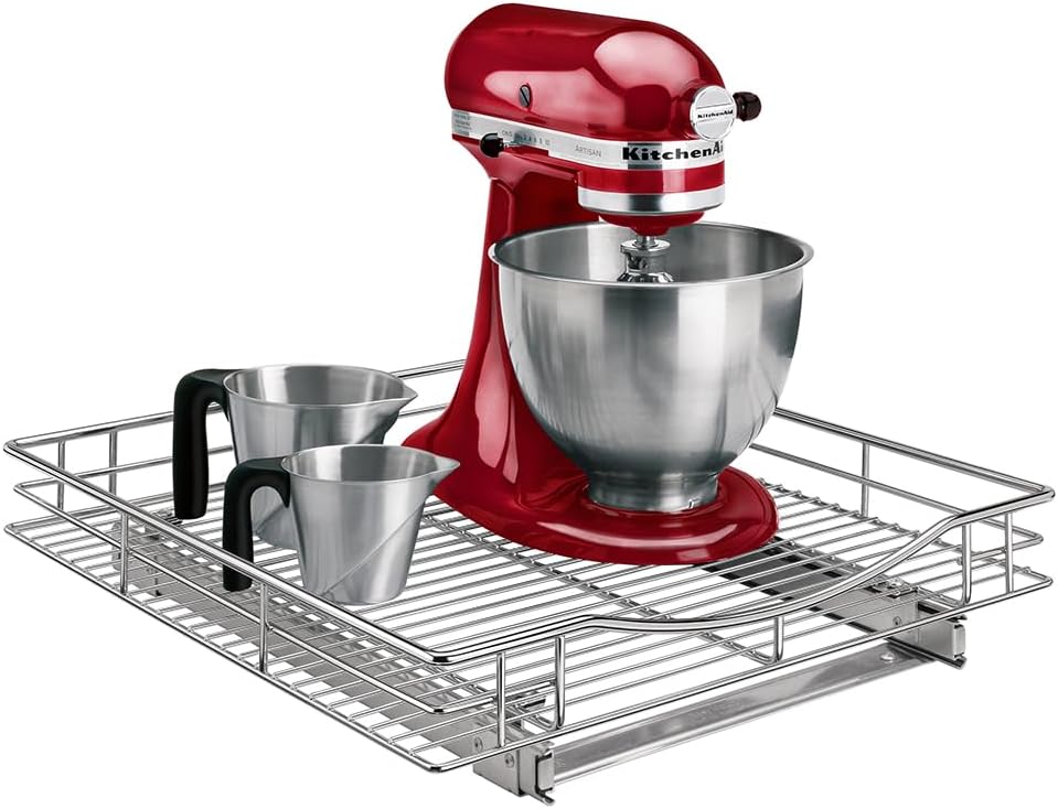 LYNK PROFESSIONAL® Pull Out Cabinet Organizer, Kitchen Slide Out Drawer | 11W x 21D Chrome cabinet pull-out shelves with 3/4-extension glides create easy-access storage for cookware and pantry items