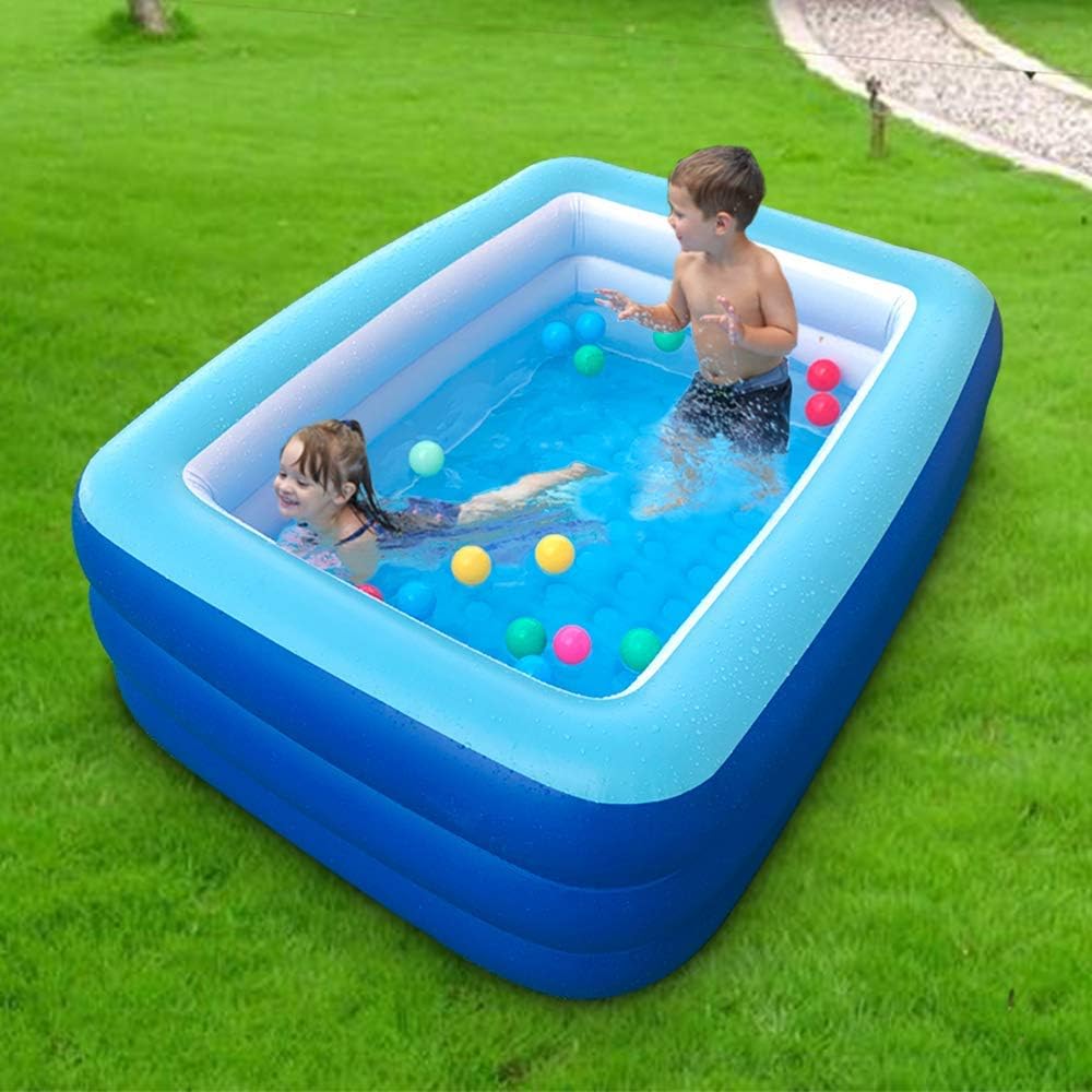 Inflatable Swimming Pool for Kids, 59" X 45" X 20" Kiddie Pools with Inflatable Soft Floor, Durable Blow Up Pools for Backyard