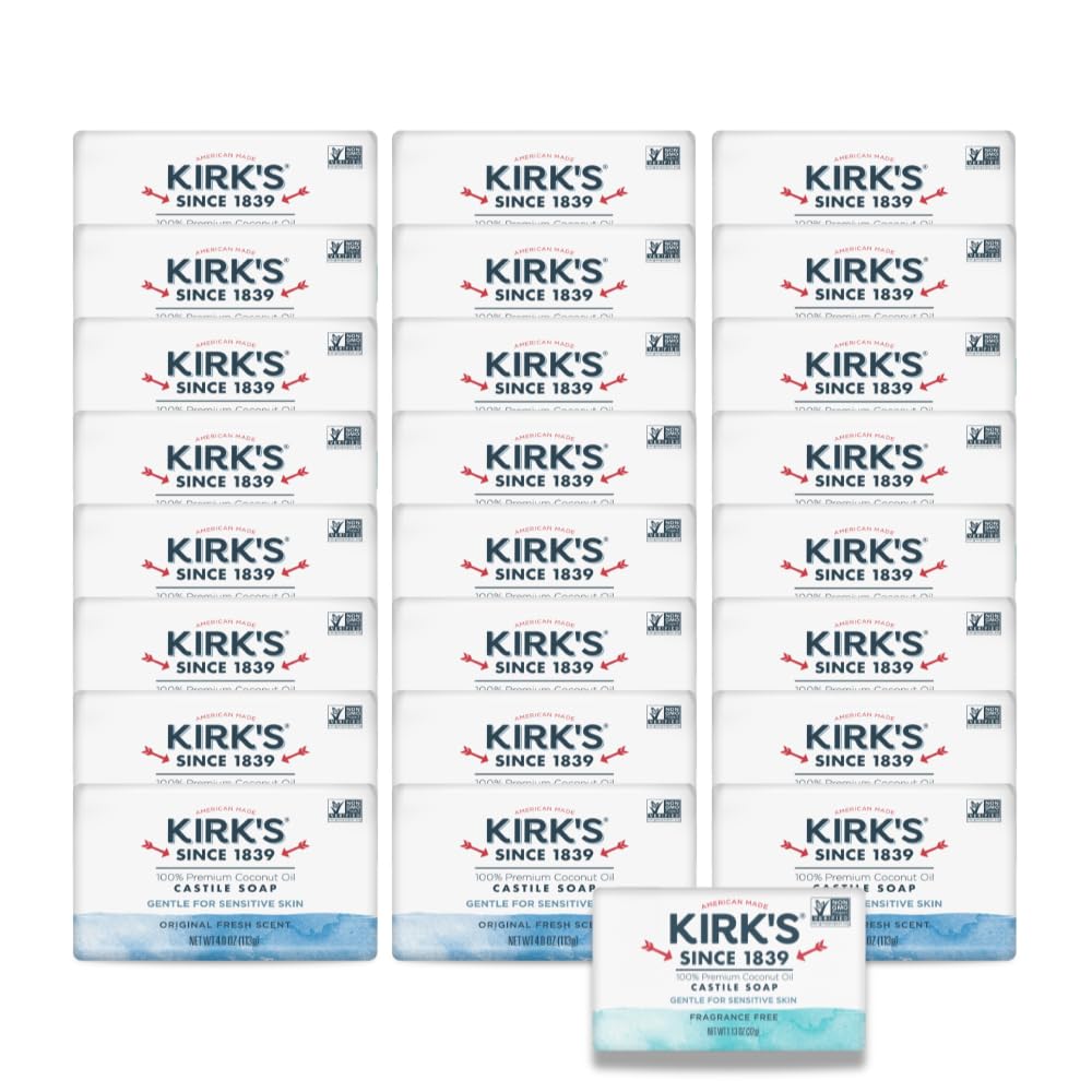 Kirk's Castile Bar Soap, Aloe Vera - Clinically Tested, Safe for Sensitive Skin with Coconut Oil, Vegan and Non-GMO - 4 oz Bars, 6 Pack