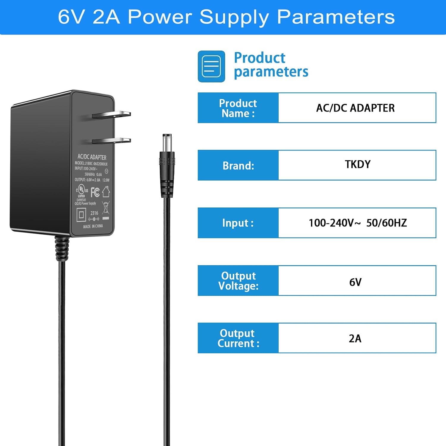 6V 2A Power Supply Cord, for ProForm and Nordictrack Elliptical Charger. | for ProForm 850 510E 480 490 500 600 LE, 390 395 475 510 EX