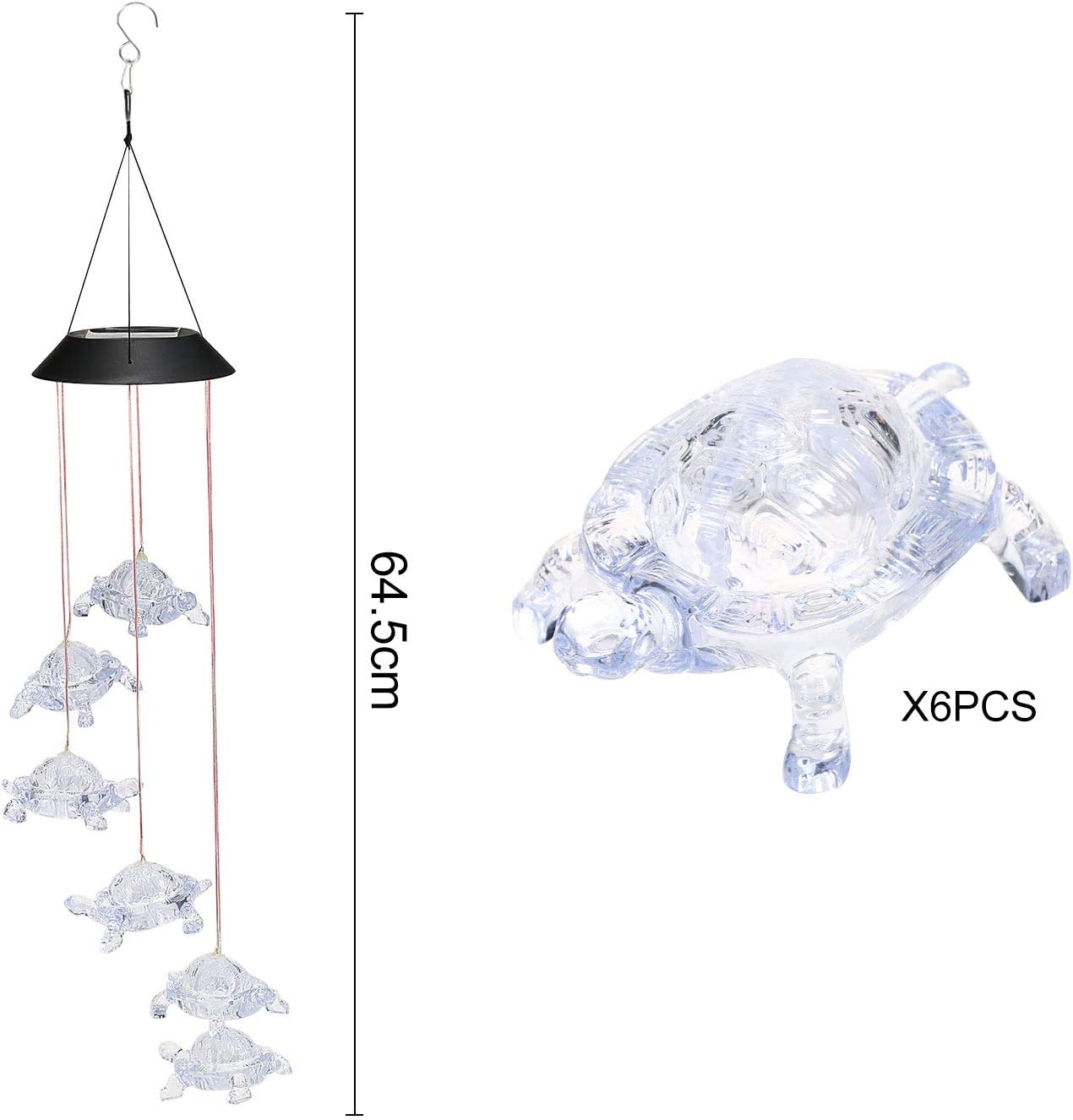 Wind Chimes Chandelier, Solar Turtles Hanging Lamp ,Wind Chime Pendant Light IP44 Waterproof Mixcolor Slow Flashing