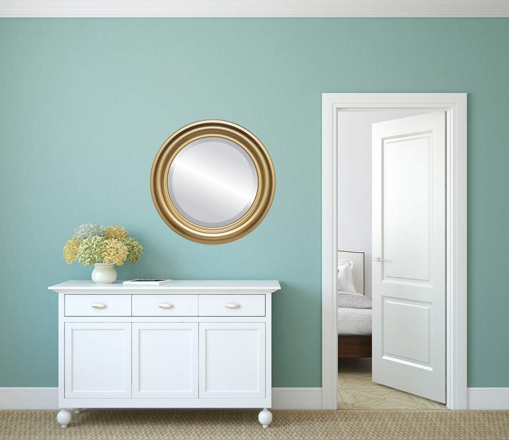 OVALCREST Round Beveled Wall Mirror for Home Decor - Philadelphia Style - Rubbed Bronze - 22x22 Outside Dimensions