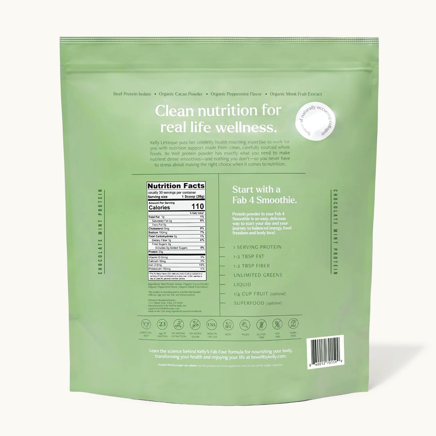 Be Well by Kelly Grass Finished Beef Protein Powder Vanilla Flavor