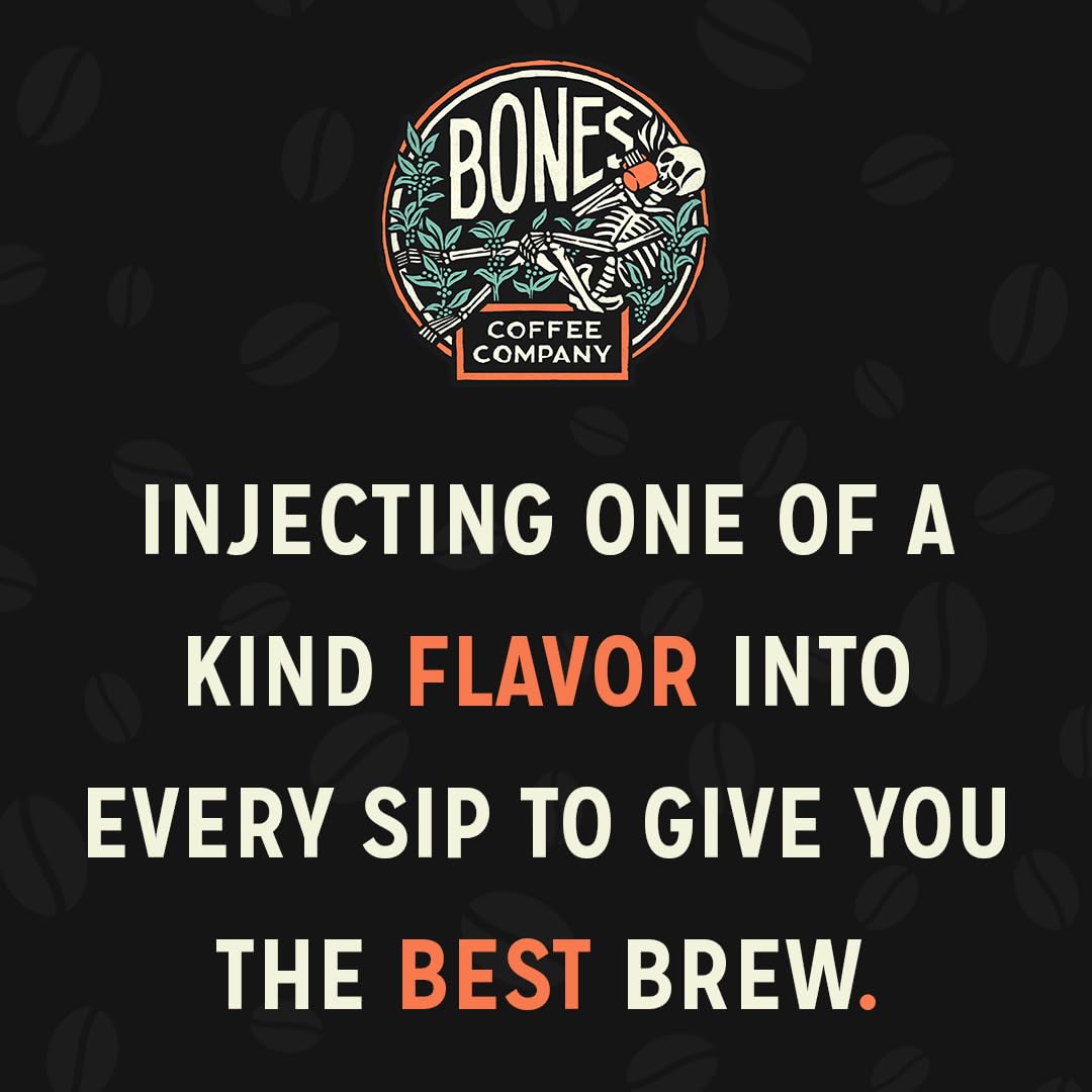 Bones Coffee Company Highland Grog, Butterscotch Caramel Flavored Coffee, Medium Roast Low Acid Arabica Beans Compatible with Auto drip and French Press Coffee Maker, 12 Oz Whole Bean
