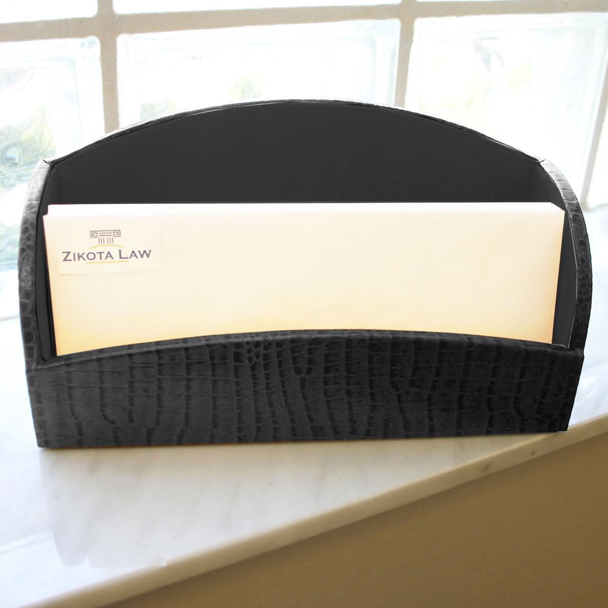 Dacasso Black Crocodile Embossed Leather Desk Set, 7-Piece D2204