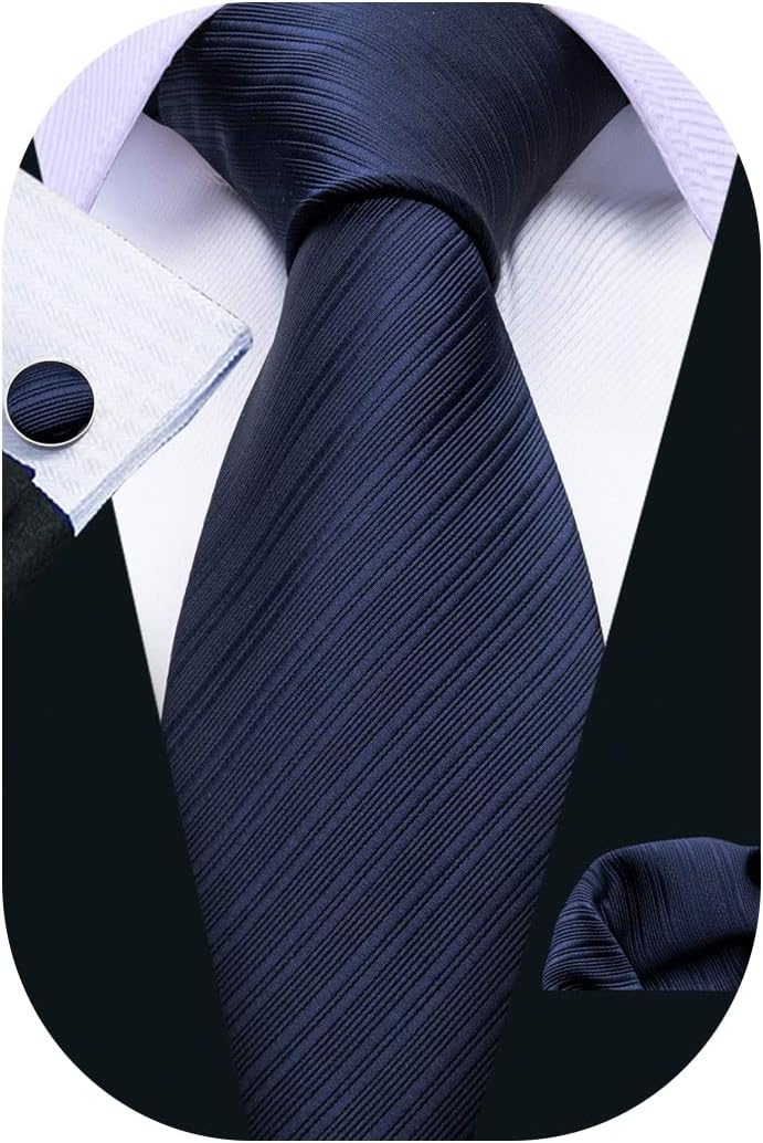 Barry.Wang Plaid Ties for Men Silk Necktie Handkerchief Cuff Links Set