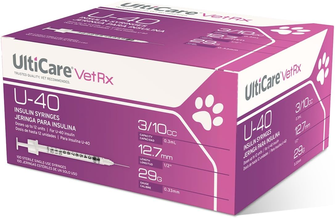 UltiCare VetRx U-40 Pet Insulin Syringes, 3/10cc, 29G x 1/2", 100 Ct